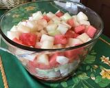 Une image de l'étape 8 de Salade de pastèque et melon vert au jus de cerises.