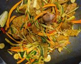 A picture of step 6 of Singapore style pork noodles.