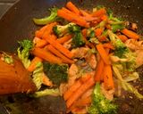 A picture of step 4 of Easy homemade stir fry sweet chilli chicken with egg noodles.