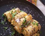 A picture of step 8 of Masala Khandvi.