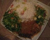 A picture of step 1 of Rice and Stew with fish and salad.