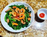 Hình bước làm 3 của món Mì xào tôm, rau muống