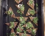 A picture of step 3 of Vegan poached pear rocket and red onion 'pizza'.