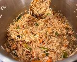 A picture of step 3 of Basmati rice with lamb neck broth and fridge vegetables.