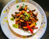 A picture of step 4 of BHINDI Masala (Lahsun Bhindi masala).