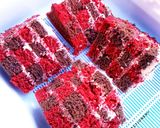 A picture of step 19 of Chocolate and red velvet checker board cake.
