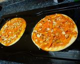 A picture of step 1 of Periperi pizza 🍕 with cheese.