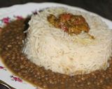 A picture of step 5 of Masar dal with tarka rice & mix acahr.