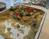A picture of step 8 of Green thai salmon and asparagus tray bake.