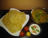 A picture of step 4 of Alootarkari and puri.