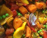 A picture of step 6 of #nationalcurryweek 🍠 Sweet potato and vegetable pathia.