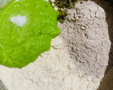 A picture of step 1 of Ragi Matar Roti with a hint of Kasoori Methi.