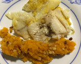 Foto del paso 7 de la receta: Brótola en salsa de naranja co puré de calabaza con piñones