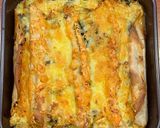A picture of step 13 of Buckwheat Crêpes with spinach, leeks, bacon and Gruyère cheese.