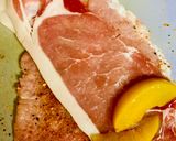 A picture of step 2 of Pork rolls with peaches.