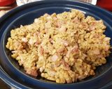 A picture of step 3 of Smoked Bacon Stuffing with onions and black pepper and Apple 😁.