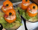 Une image de l'étape 11 de Tomates taiyo farcies à la brousse artisanale,crevettes sauvages et poivre frais.