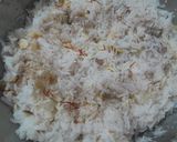 A picture of step 5 of Narali bhat (Coconut rice).