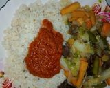 A picture of step 4 of White rice,palm oil stew and veg.sauce.