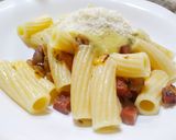 Foto del paso 11 de la receta: Pasta con tropezones de jamón, crema de calabacín y quesos