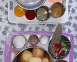 A picture of step 1 of BOILED POTATO CURRY SERVED WITH KADHI, PURI, AND KHEER.