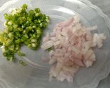 A picture of step 1 of Egg Omelet with Pork and Betel Leaves.