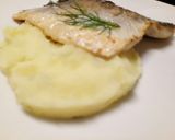 A picture of step 3 of Pan-fried sea bass on a bed of yoghurt and dill potatoes.