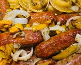 A picture of step 7 of Sheet Pan Pierogis with Italian Sausage.
