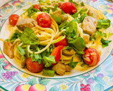 A picture of step 6 of Spaghetti with tuna, green olives and cherry tomatoes.