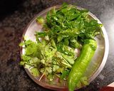 A picture of step 1 of (methi aloo) fenugreek leaves with potato in tomato gravy).