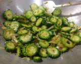 A picture of step 4 of Aachari karela.