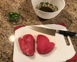 A picture of step 2 of Tuna poke with coconut rice and Bibb lettuce.