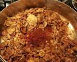A picture of step 5 of Sausage and Mushroom Pasta in a Parmesan Cream.