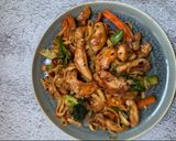 A picture of step 5 of Easy homemade stir fry sweet chilli chicken with egg noodles.
