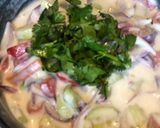A picture of step 2 of 3 colour Veggie Raita.