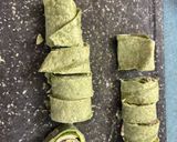 A picture of step 3 of Cajun turkey pinwheels.