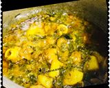 A picture of step 4 of Aloo Palak gosht curry.