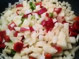 Guarnición de patata con pisto
