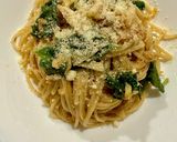 A picture of step 8 of Spinach and Dried Shrimp Aglio e Olio.