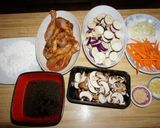 A picture of step 1 of Chicken Thigh Stew with Japanese Eggplant and Cremini Mushrooms with Rice Noodles, Jon Style.
