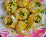 A picture of step 3 of Sev puri dahi puri.