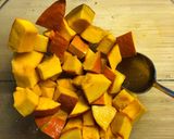 A picture of step 1 of Miso-sesame squash with cavolo nero - vegan.