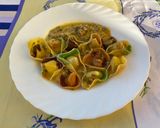 A picture of step 6 of Sombreri with Zucchini Flower Pesto and Clams.