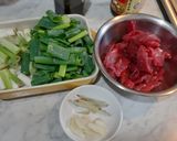 A picture of step 1 of Stir-fried Beef with Spring Onion.