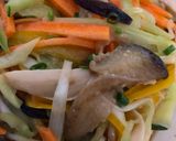 A picture of step 5 of Japanese colorful vegetables salad with sesame dressing.