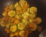 A picture of step 1 of Salmon with courgettes spinach and orange bell pepper.