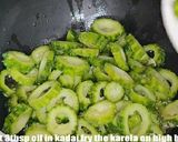 A picture of step 3 of Dry Karela fry sabzi.