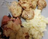 A picture of step 10 of Garlic & Ginger Pork with Creamy sauce. And mashed potato.