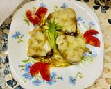A picture of step 4 of Tuna (fillet), baked on cabbage steaks, with cheese.