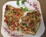Hình bước làm 3 của món “Pizza“ trứng chiên nấm rơm, cà chua(-_-)